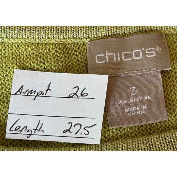 Chico’s Shimmer Side-Ribbed Sweater Size XL Chartreuse Short Sleeve Holiday Glam - Picture 2 of 8